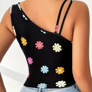 Colorful Floral Black Top